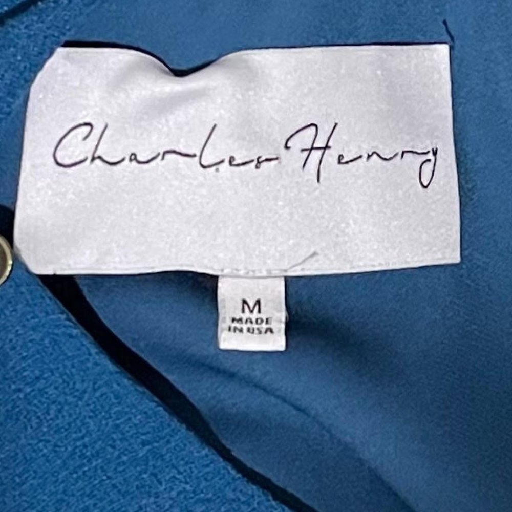Charles Henry Size Medium Teal Ruffle Detail Short Sleeve Crewneck Shift Dress - Picture 6 of 8